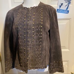 CHICO’S Sz 1 Brown Leather Jacket / Blazer